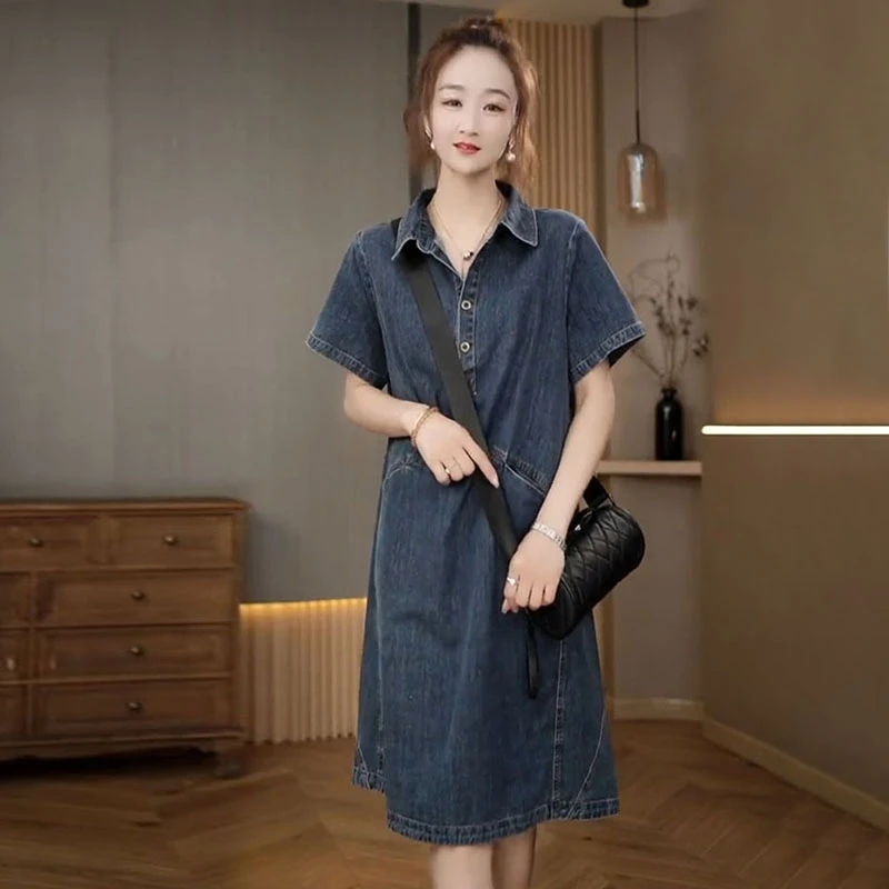 Polo连衣裙女夏季2025新款休闲宽松设计感牛仔裙复古港风衬衫裙子