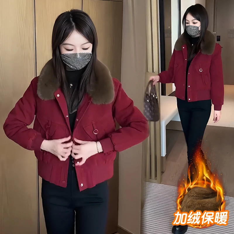 小个子穿搭派克服减龄女装保暖2025冬季新款大毛领加绒加厚短外套
