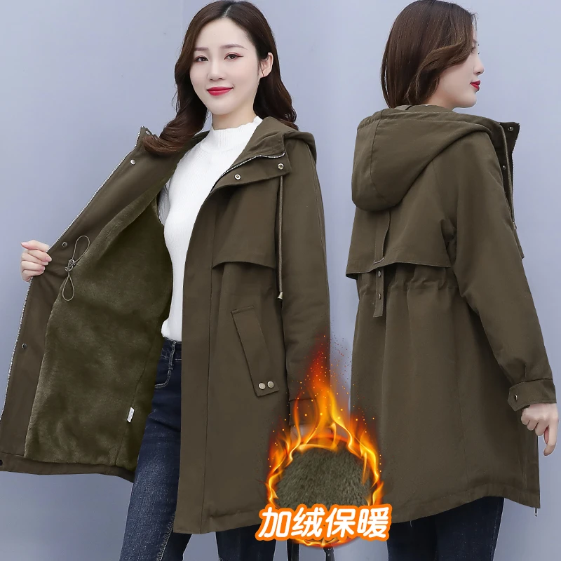 派克服中长款女2024冬季新款韩版加绒加厚女士棉衣棉服工装外套潮
