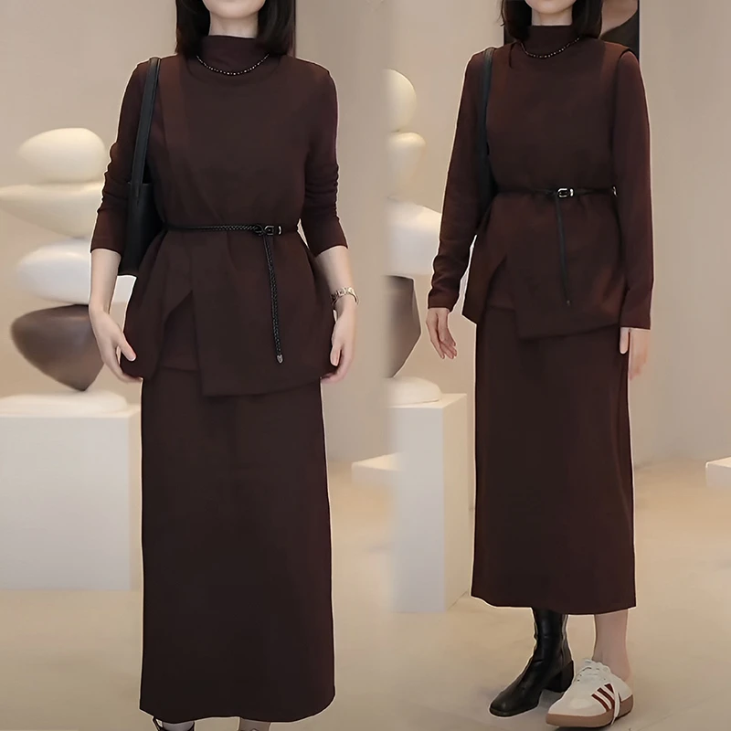 懒人显瘦气质休闲套装女新款设计感收腰百搭马夹半身裙打底三件套