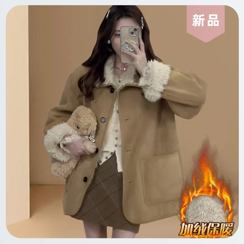 复古气质皮毛一体外套女冬季独特时尚新款高级加绒保暖双面穿大衣