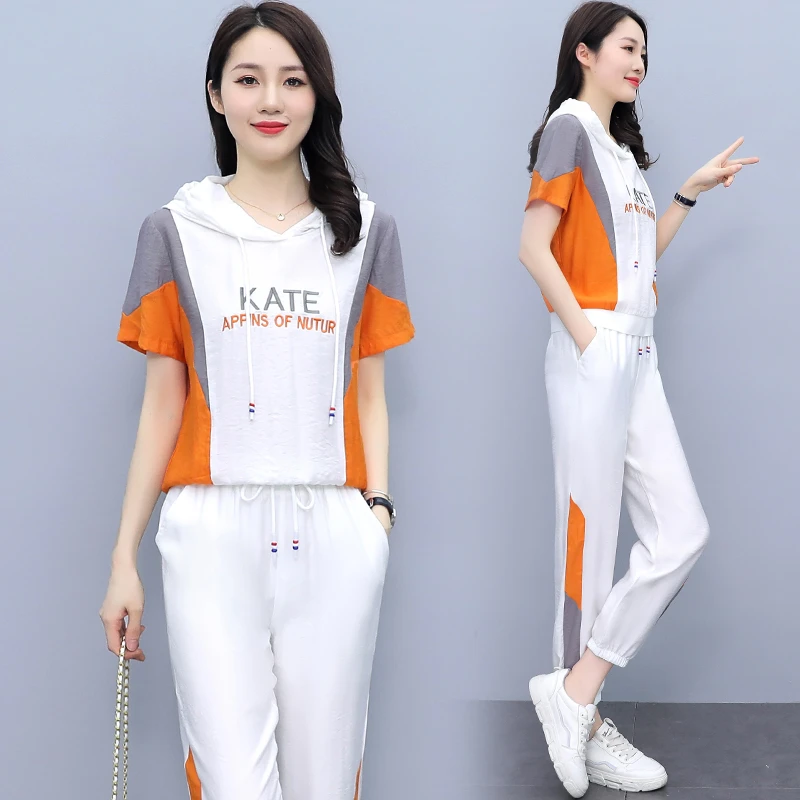 冰丝薄款休闲运动套装女夏2025年新款洋气减龄短袖卫衣大码两件套