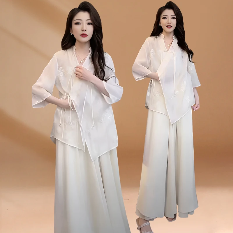 2025夏季新款法式新中式复古刺绣国风半袖仙气上衣半身裙两件套女