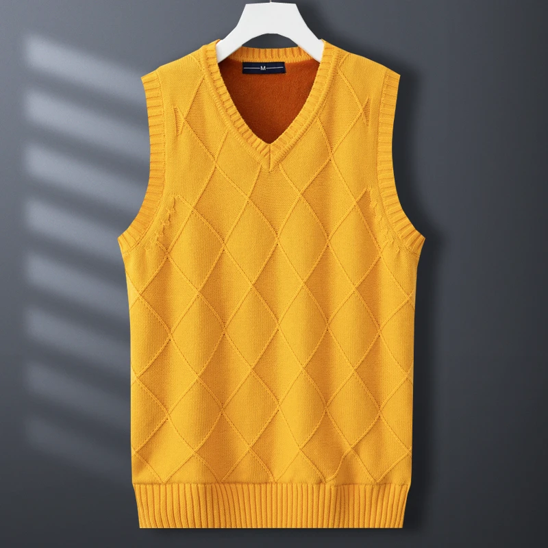 加绒加厚毛线背心男冬季保暖V领毛衣马甲坎肩潮流无袖针织衫背心