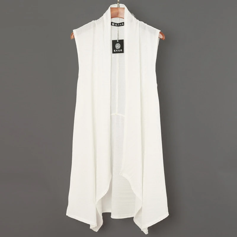 中长款文艺男潮流薄款无袖开衫白色披肩外套韩版时尚个性披风外搭