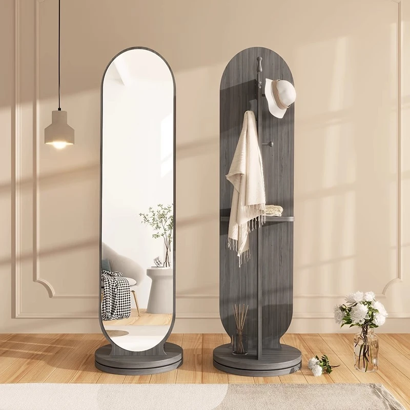 现代中式穿衣镜旋转全身镜家用卧室挂衣架一体落地镜子衣帽架移动