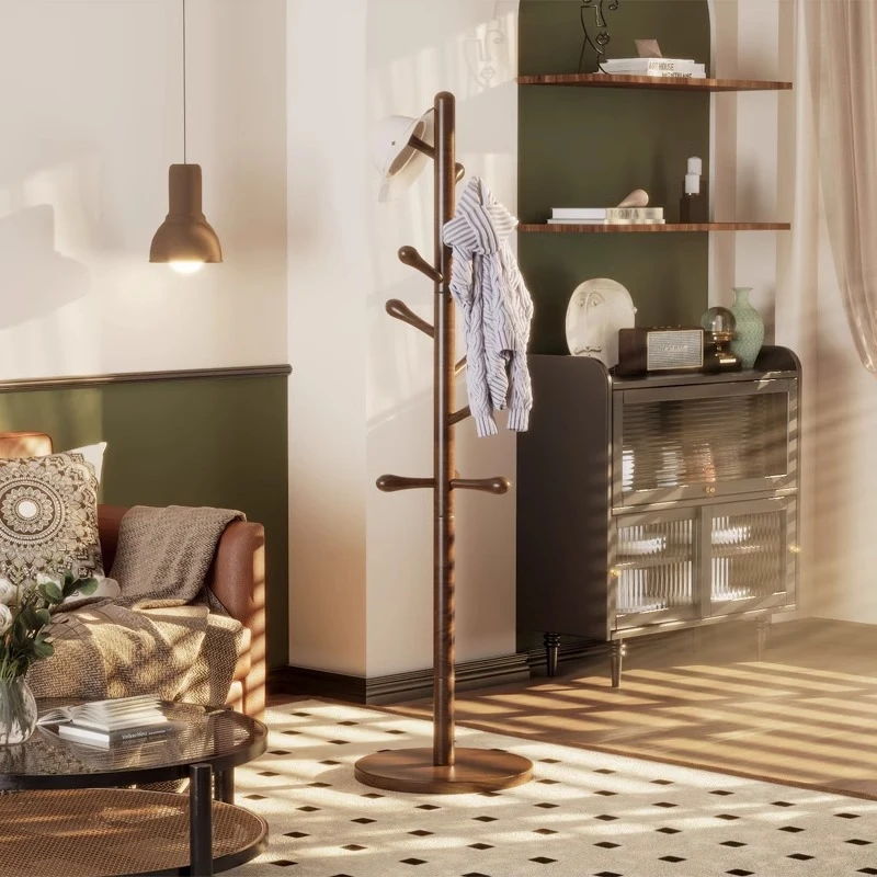 落地架简易衣帽架美式复古实木衣帽架房间客厅单杆挂衣杆立式榉木