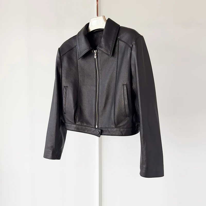 小个子显瘦真皮皮衣女2025新款进口植鞣绵羊皮机车皮夹克短款外套