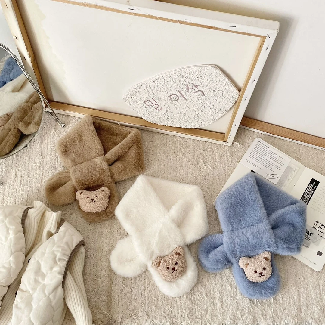 【粉丝福利】卡通小熊婴儿围巾冬季保暖可爱儿童毛绒围脖秋季超萌