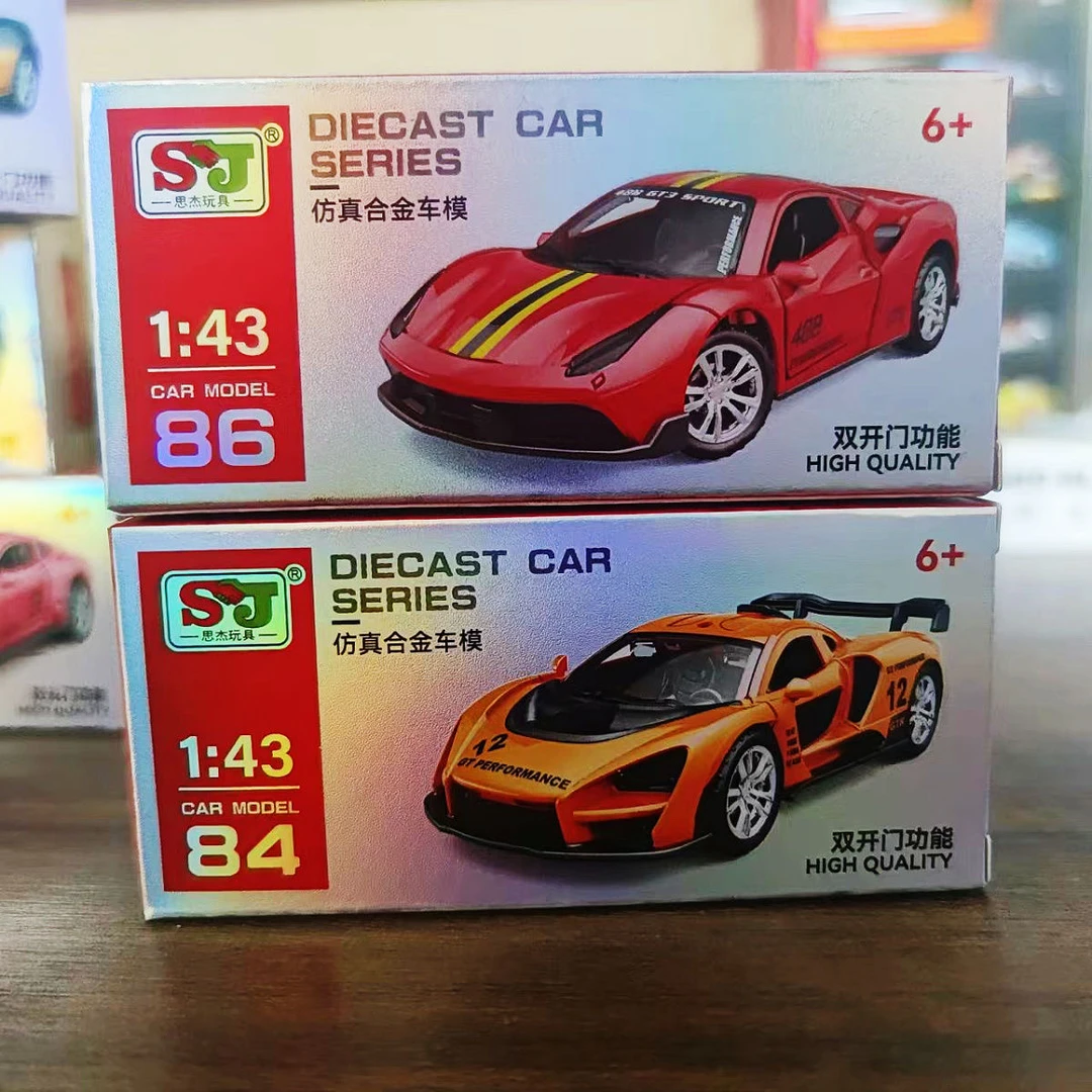 热销玩具1:43仿真合金车模随机玩具回力可开门合金跑车双开门彩盒