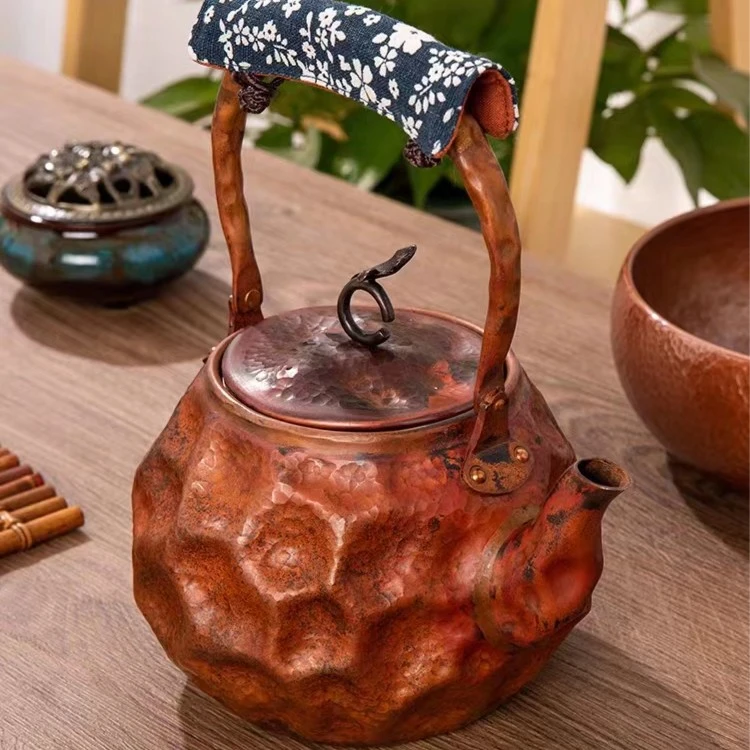 纯紫铜手工锤纹大锤纹蜂窝纹紫铜壶烧水壶煮茶壶家用茶具复古仿古