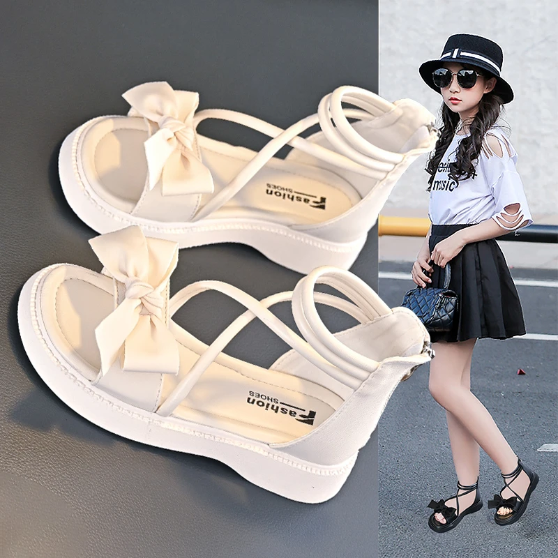 女童仙女公主2025新款夏季夏款蝴蝶结爆款中大童洋气软底罗马高帮