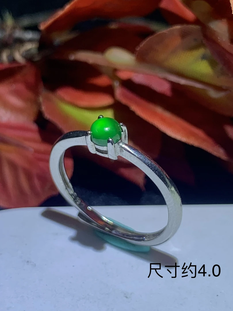 【柒姐翡翠】天然A货翡翠满绿蛋面精美满绿色戒指