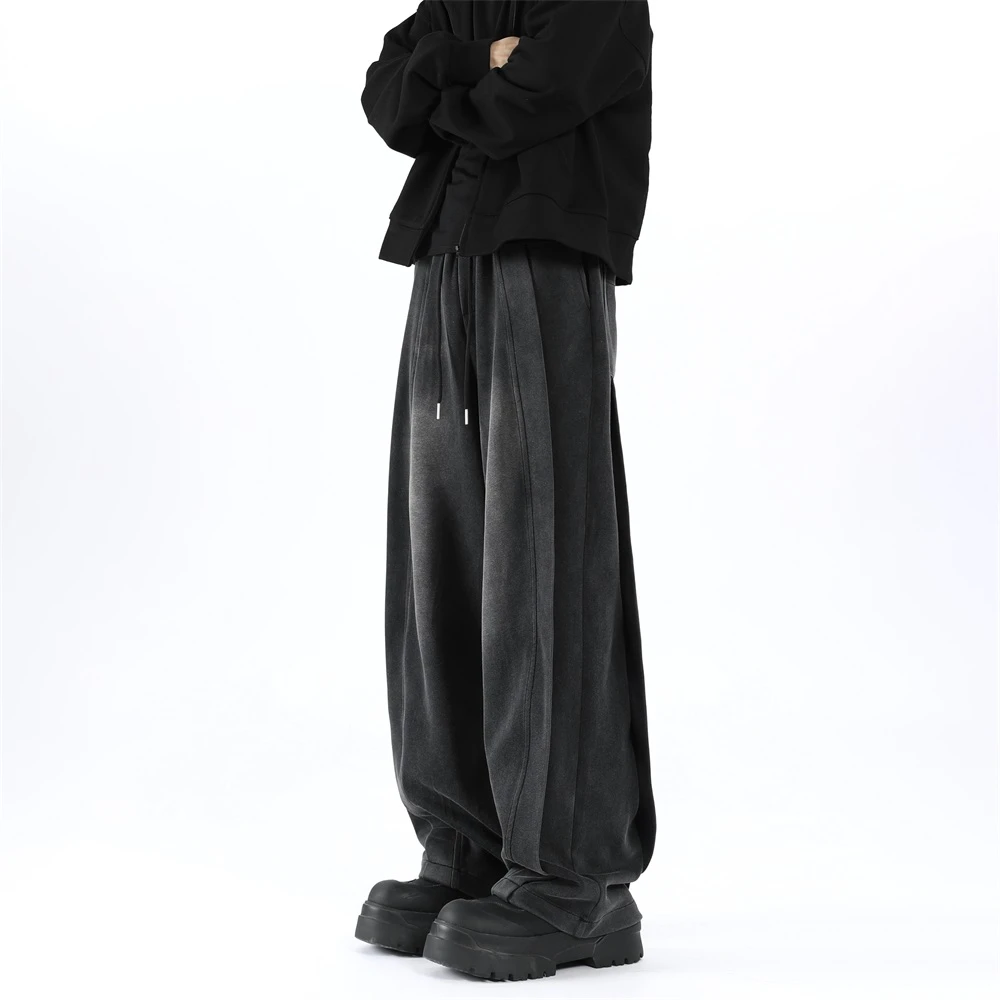 重磅水洗卫裤男春秋季美式复古做旧潮牌休闲裤宽松直筒阔腿长裤子