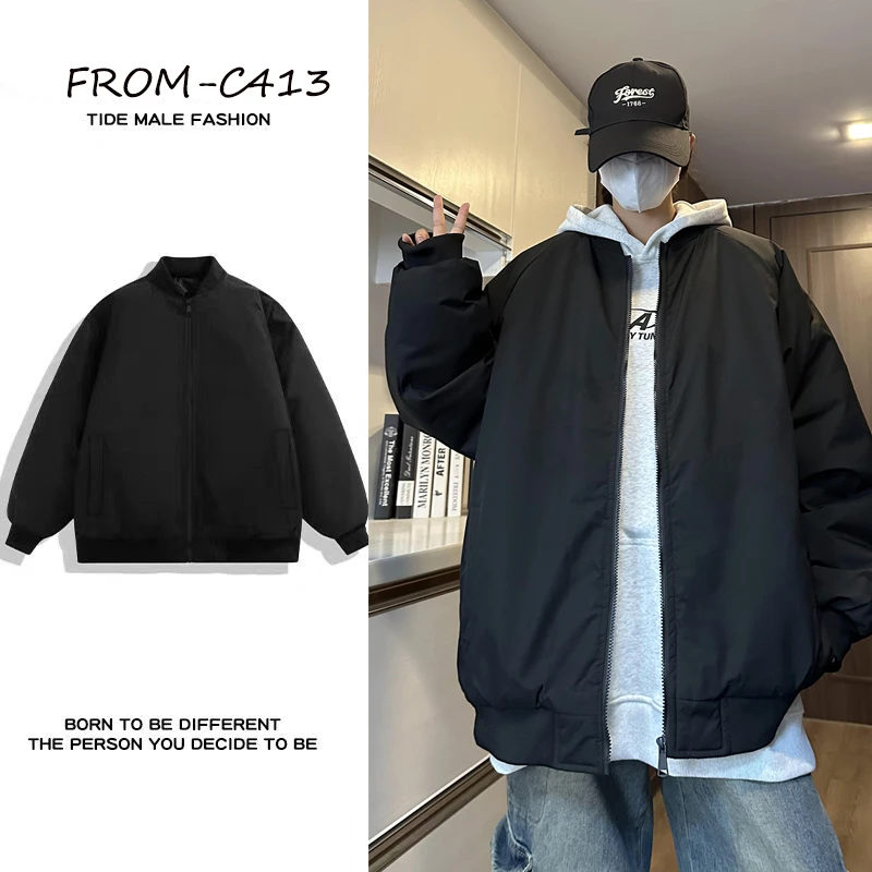 中性风cleanfit飞行棉服男款冬季加棉加厚美式机车户外棒球服棉衣