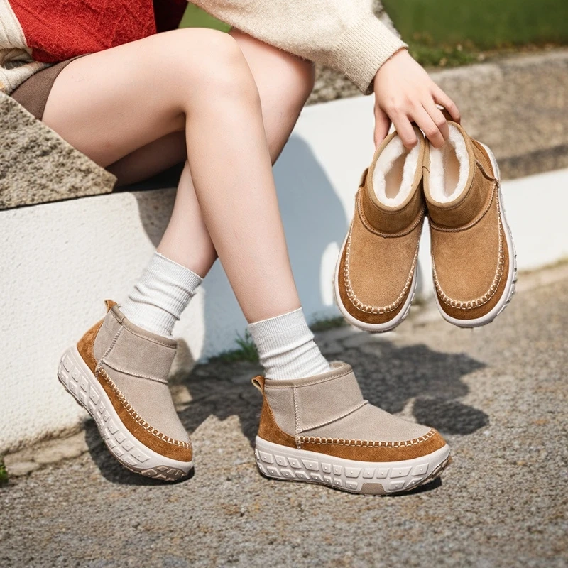 2024年冬季新款保暖防滑系带雪地靴女 时尚百搭加绒加厚雪地棉靴