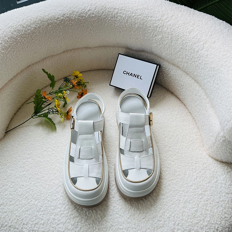 罗马包头凉鞋女2024夏季新款松糕厚底洞洞女鞋外穿休闲小白鞋凉鞋