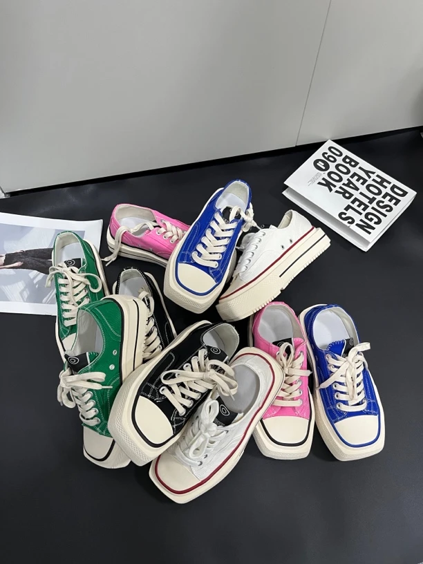 厚底方头帆布鞋女2024夏季新款透气小众设计休闲百搭低帮板鞋学生