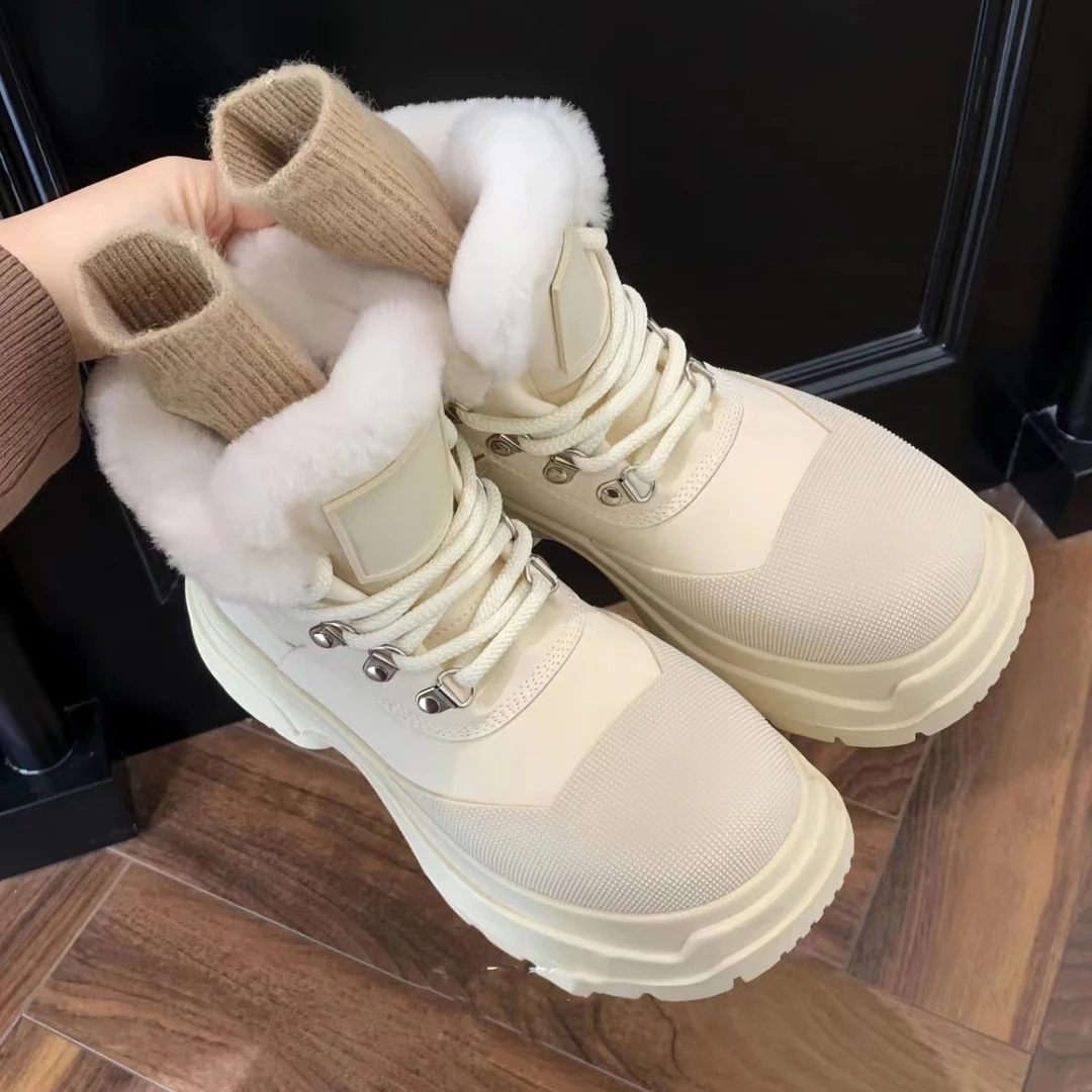 皮毛一体雪地靴女2024秋冬新款加绒加厚保暖东北时尚棉鞋厚底增高