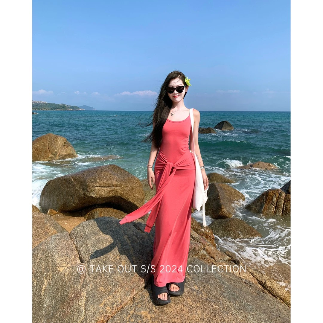 外卖到了【热恋岛屿】春夏气质设计感假两件背心连衣裙-WM4DSL20