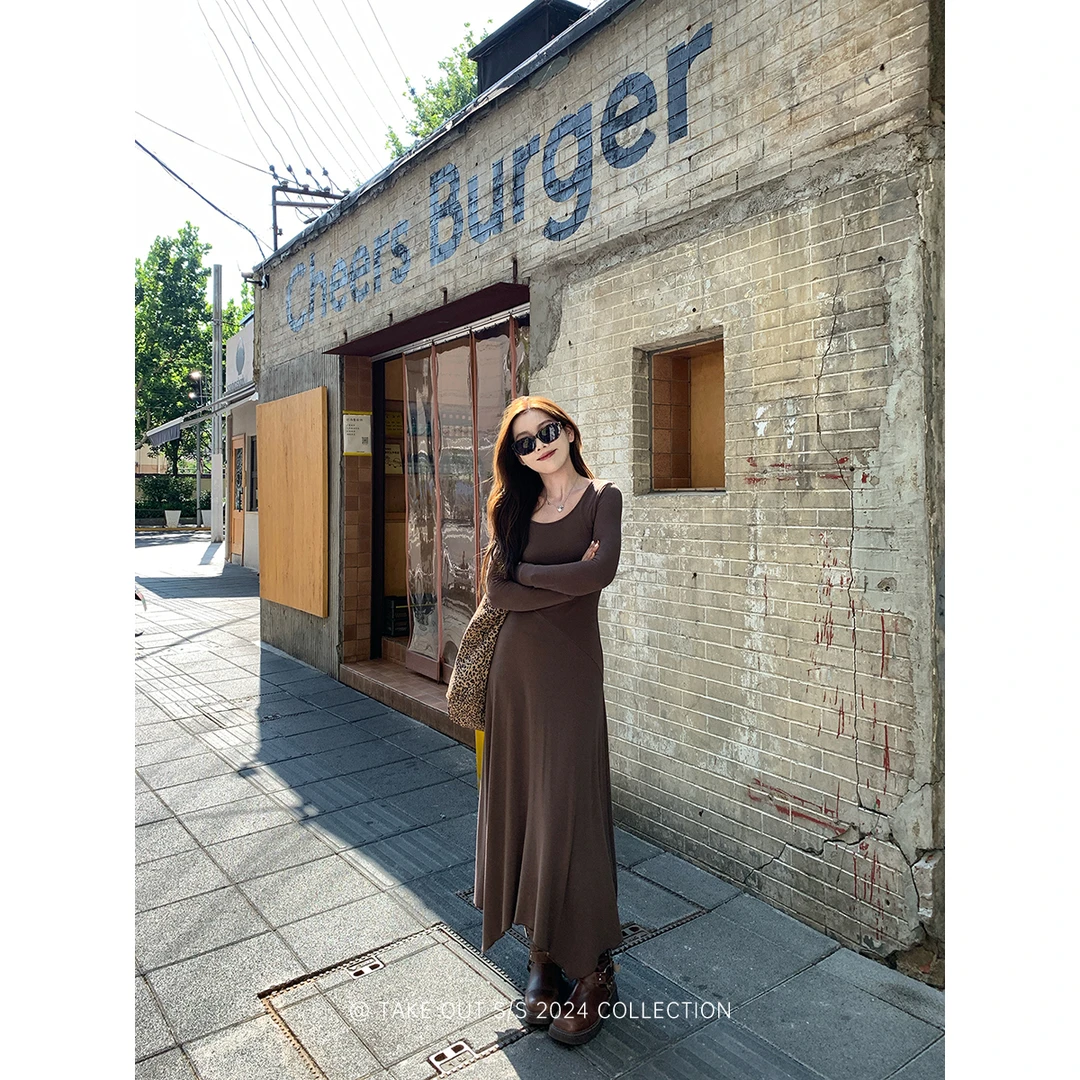 外卖到了【秋日山谷】秋季废土风修身长袖连衣裙内搭长裙-WM4GSL12