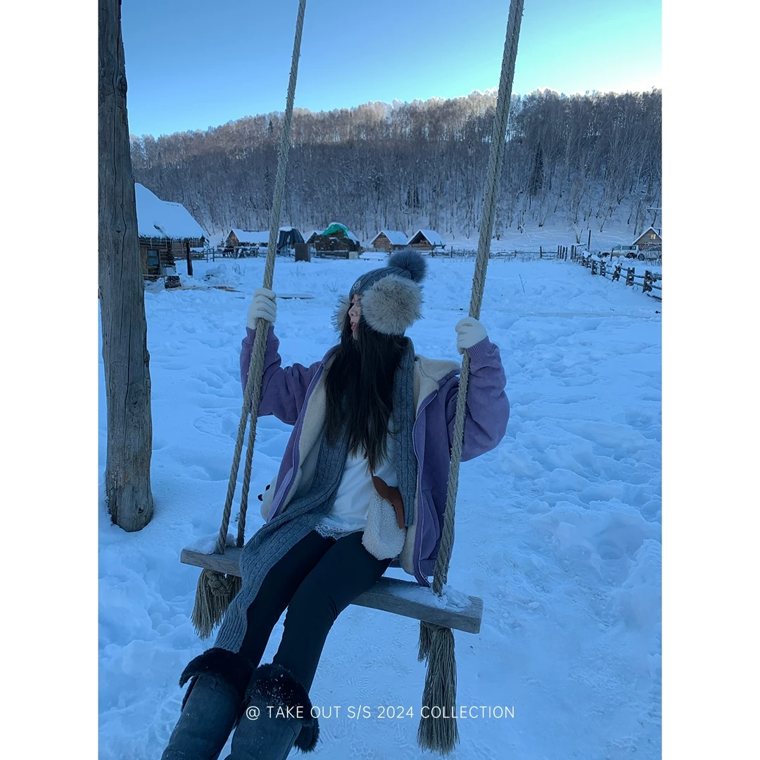 外卖到了【芋泥脑袋】皮毛一体加绒加厚卫衣连帽女保暖外套WM4KSW32