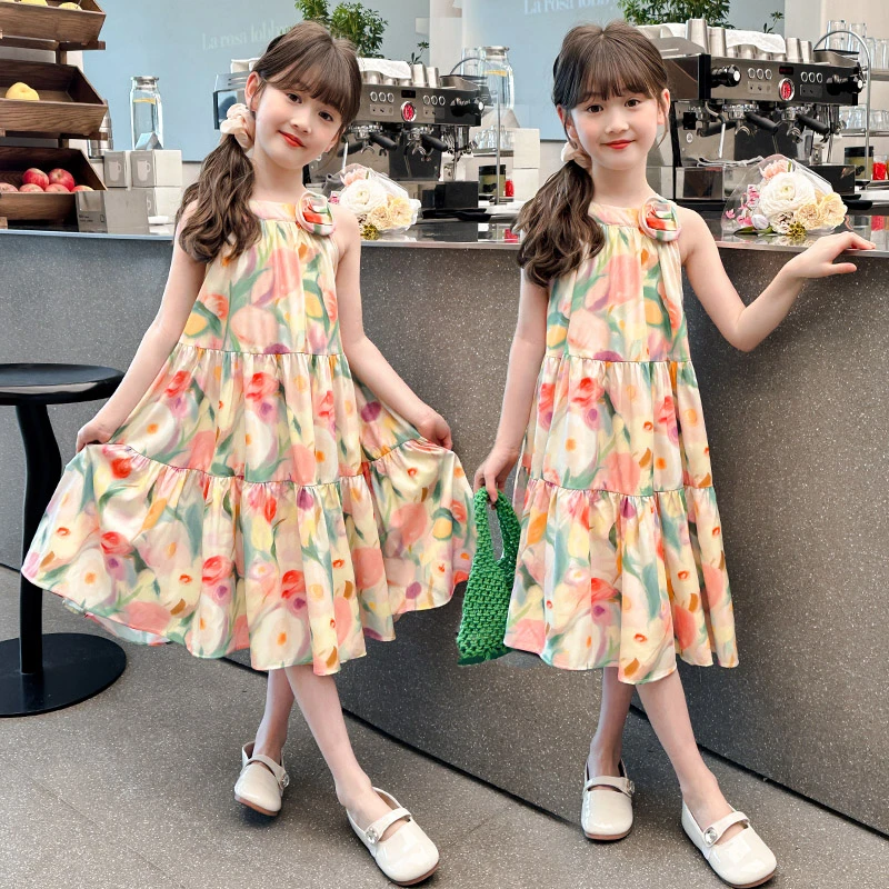 女童碎花连衣裙夏装新款儿童背心沙滩裙子夏季女孩吊带仙女裙洋气