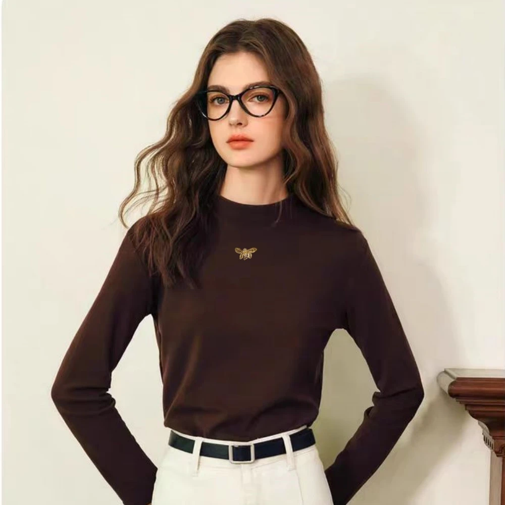 门店撤柜 正品 小蜜蜂修身款300克针织螺纹打底衫女A2233