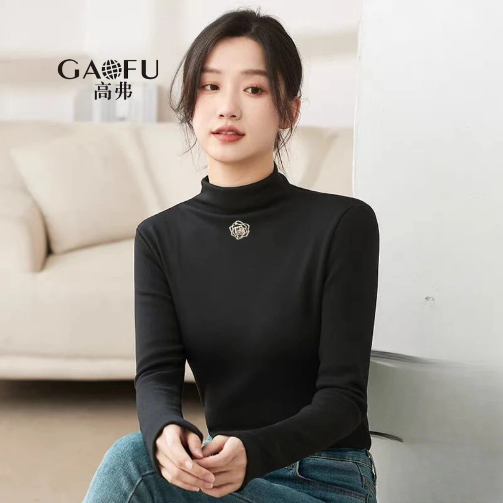 年-尾-清-货 高领山茶花300克针织螺纹薄绒保暖打底衫A5588