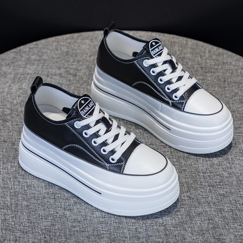 内增高8CM真皮小白鞋女 2025春秋新款百搭韩版厚底松糕休闲鞋单鞋