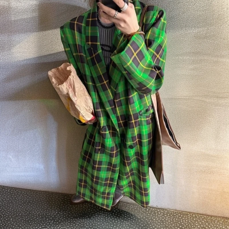 【腔调满满】绿色格子西装外套