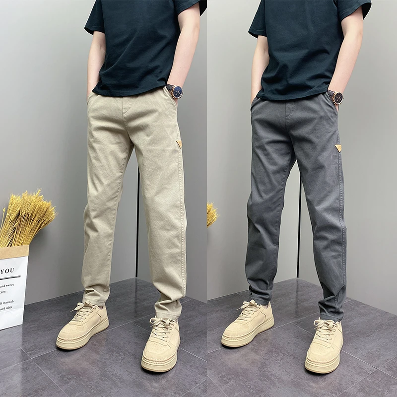 2025年春秋男裤痞帅纯色修身小脚裤时尚简约百搭青年男士休闲裤子
