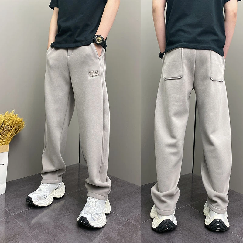 青年韩版潮流纯色休闲裤2025冬季新品加绒直筒裤保暖韩版运动卫裤