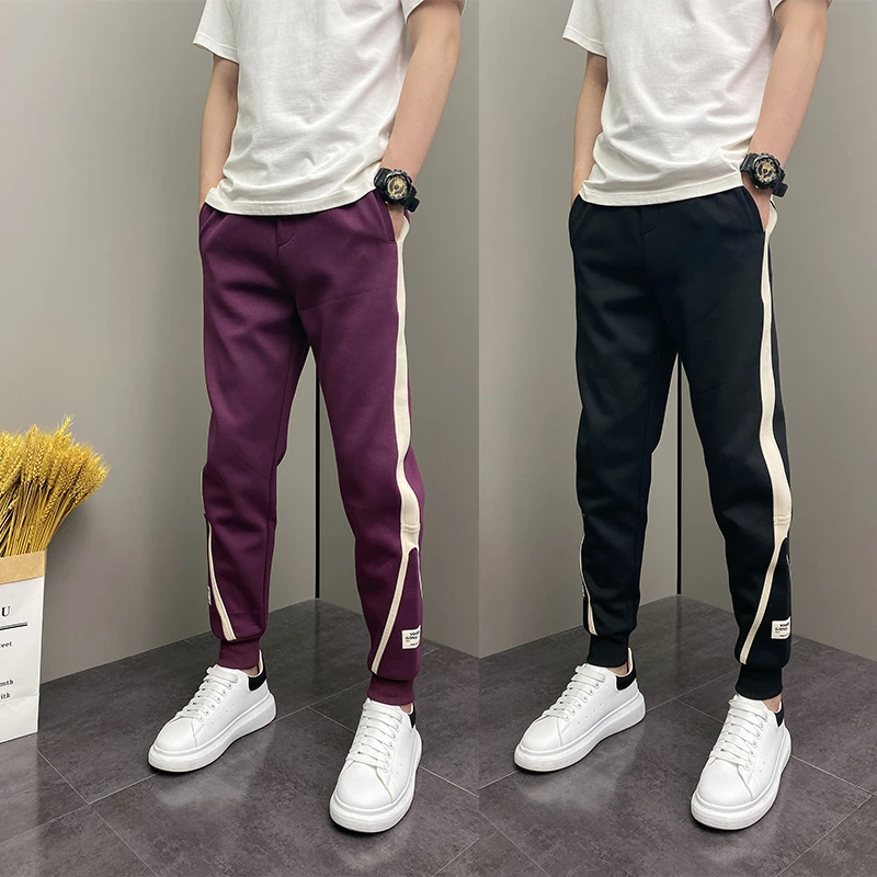 2025年春秋季潮流韩版痞帅条纹时尚简约美式宽松哈伦小脚男士卫裤