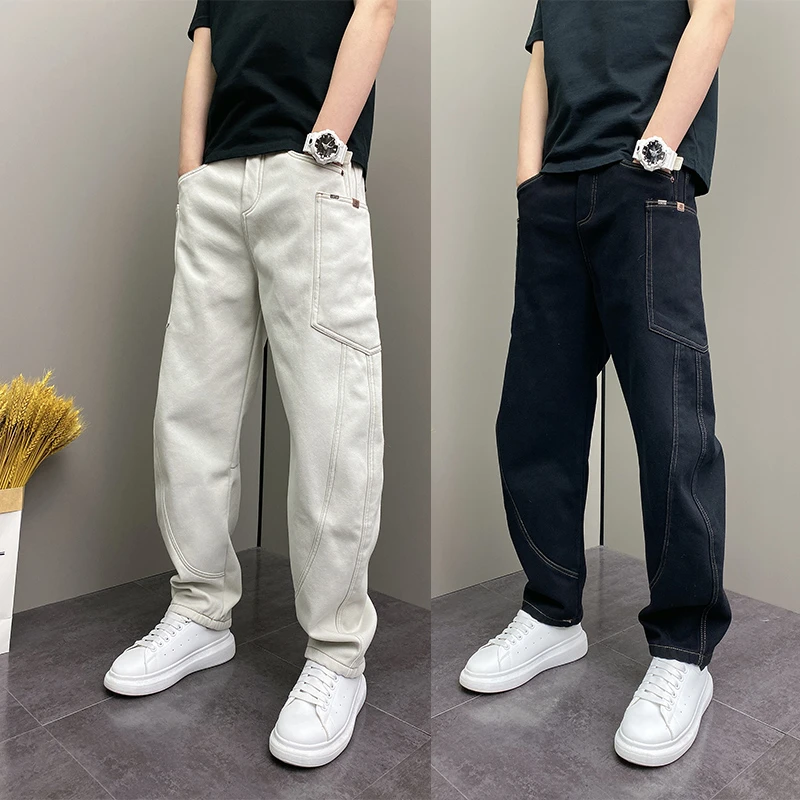 2025年春秋季原创潮流韩版痞帅宽松哈伦青年男士休闲牛仔裤子男式