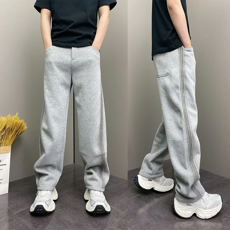 简约韩版户外休闲裤2024冬季侧边条纹直筒长裤个性晕染户外直筒裤