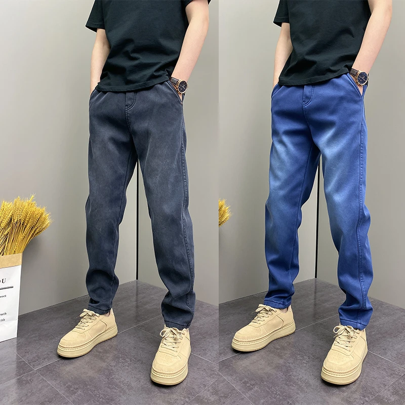 2025年秋冬季DOEA潮流韩版直筒痞帅修身纯色男士青年休闲牛仔裤子