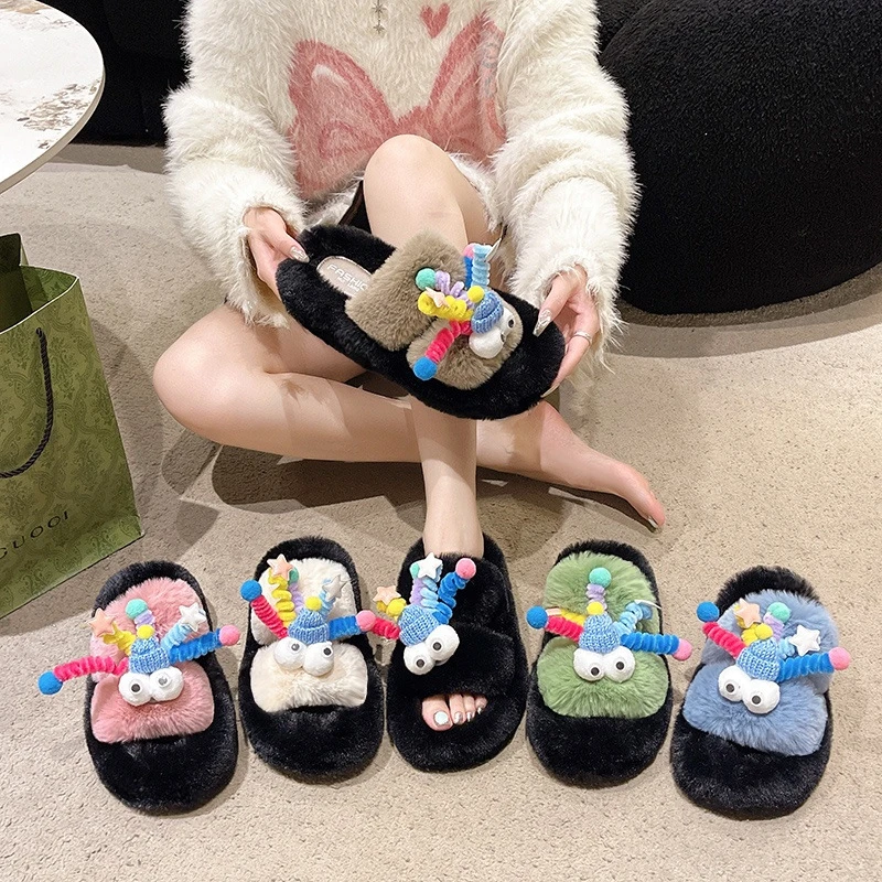 秋冬新款加绒保暖居家卡通棉拖女韩版防滑室内家居鞋拖鞋95以上人