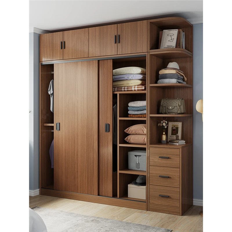 新疆西藏包邮实木生态板衣柜家用卧室组装储物柜子出租房推拉门简