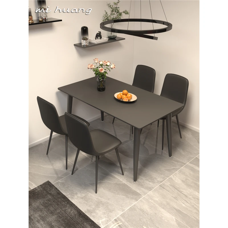 西藏新疆包邮极简岩板餐桌椅组合轻奢现代简约家用饭桌小户型黑色