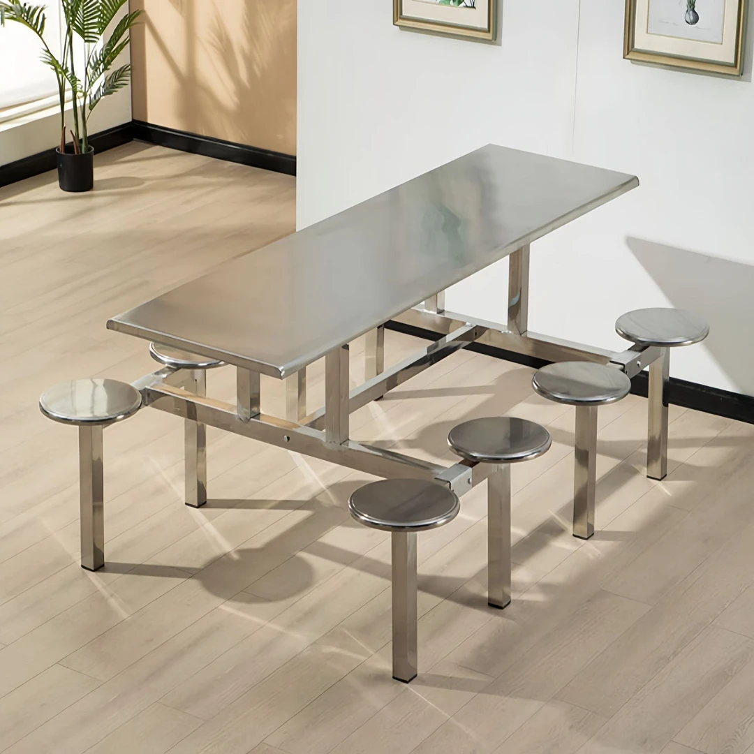 新疆西藏包邮食堂不锈钢餐桌椅学校学生组合餐桌医院连体快餐桌5