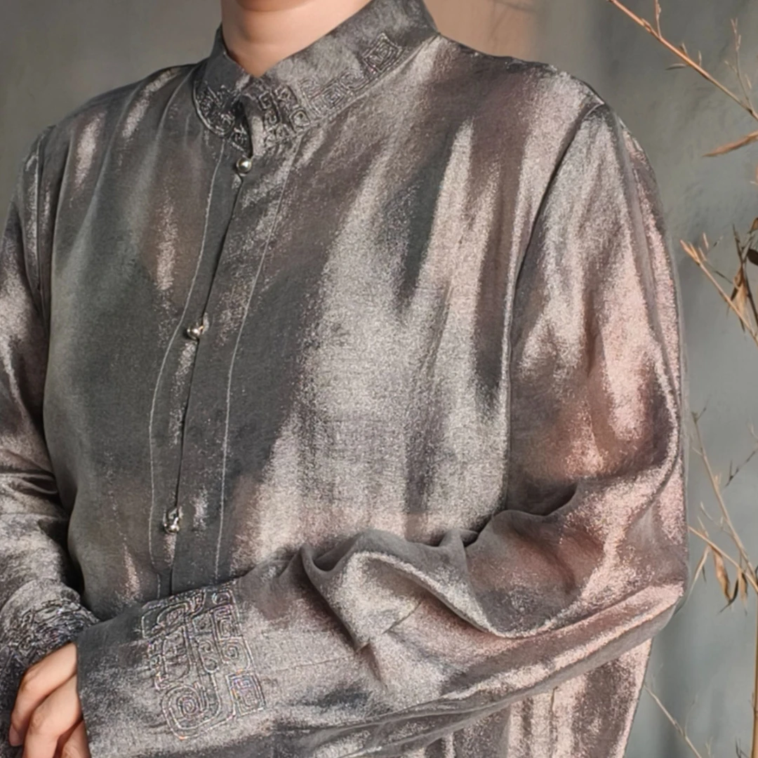 复古文艺新中式刺绣轻奢百搭长袖衬衣 3569