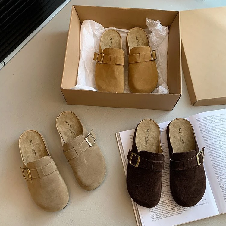 复古法式包头半拖鞋女2024年新款秋季时尚外穿懒人百搭平底勃肯鞋