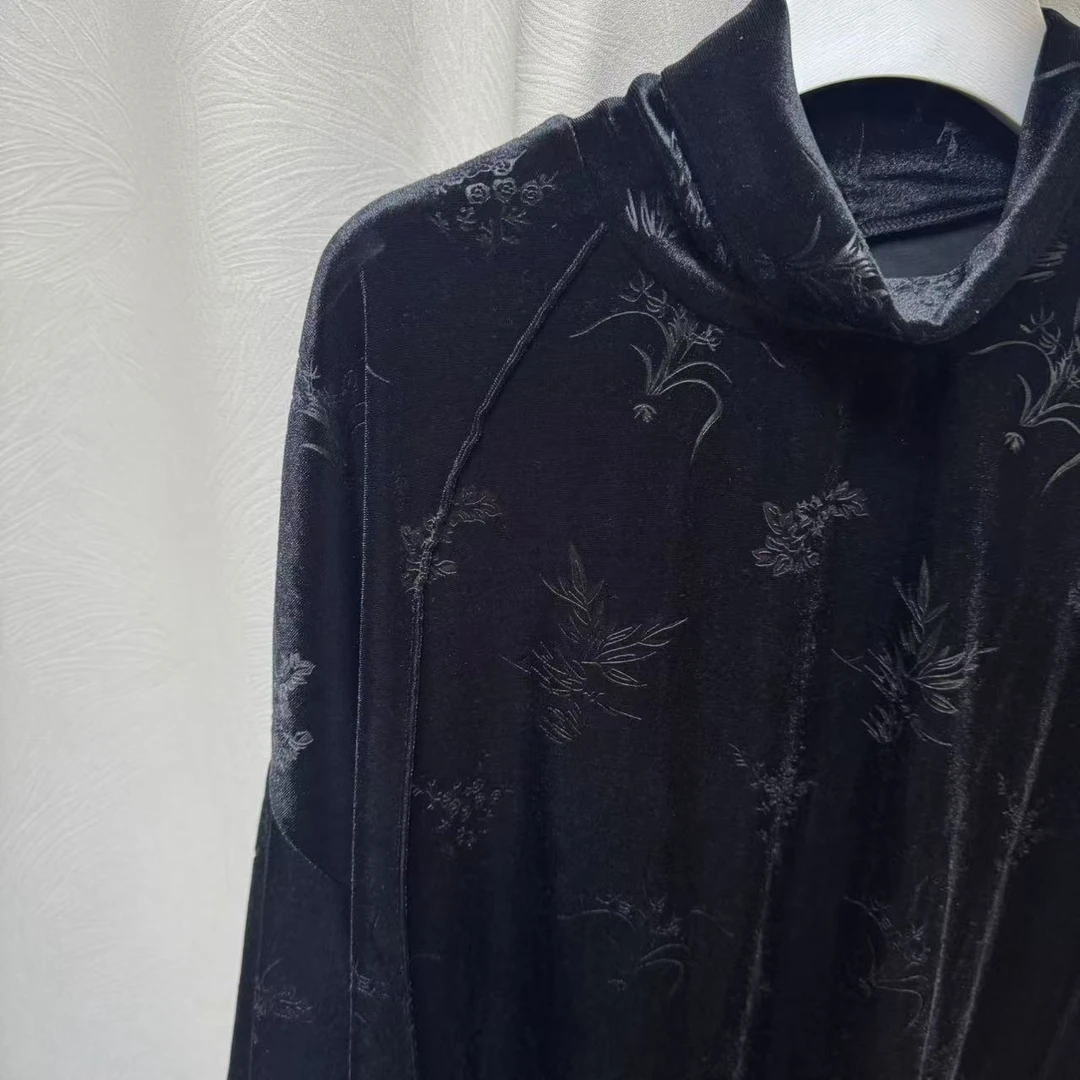 601新款半高领经典丝绒宽松时尚百搭显瘦大码女上衣