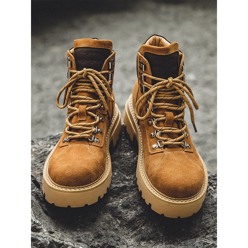 马丁靴男款夏季透气靴子磨砂真皮高帮皮鞋复古短脸靴翻毛工装男靴