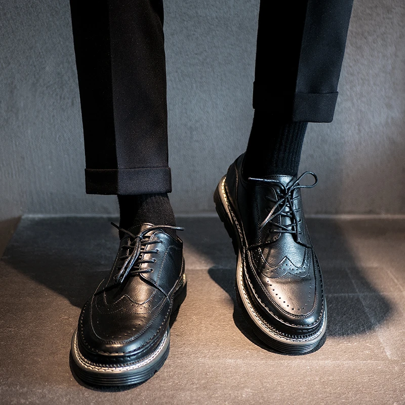 皮鞋男夏季透气布洛克结婚西装鞋黑色英伦风商务正装男士休闲皮鞋