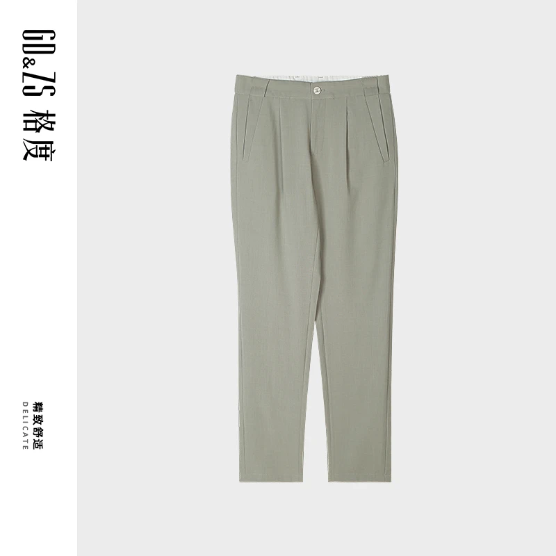 GDZS格度佐致品牌男装-春季男士透气直筒灰绿色休闲裤OABFC1966