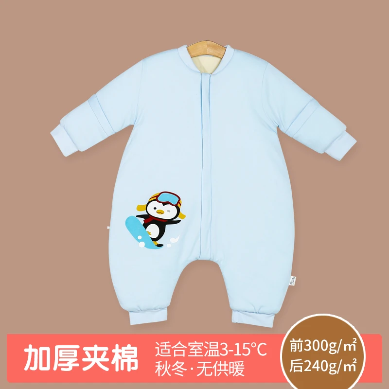夹棉分腿睡袋宝宝秋冬睡袋纯棉婴儿睡袋印花企鹅系列