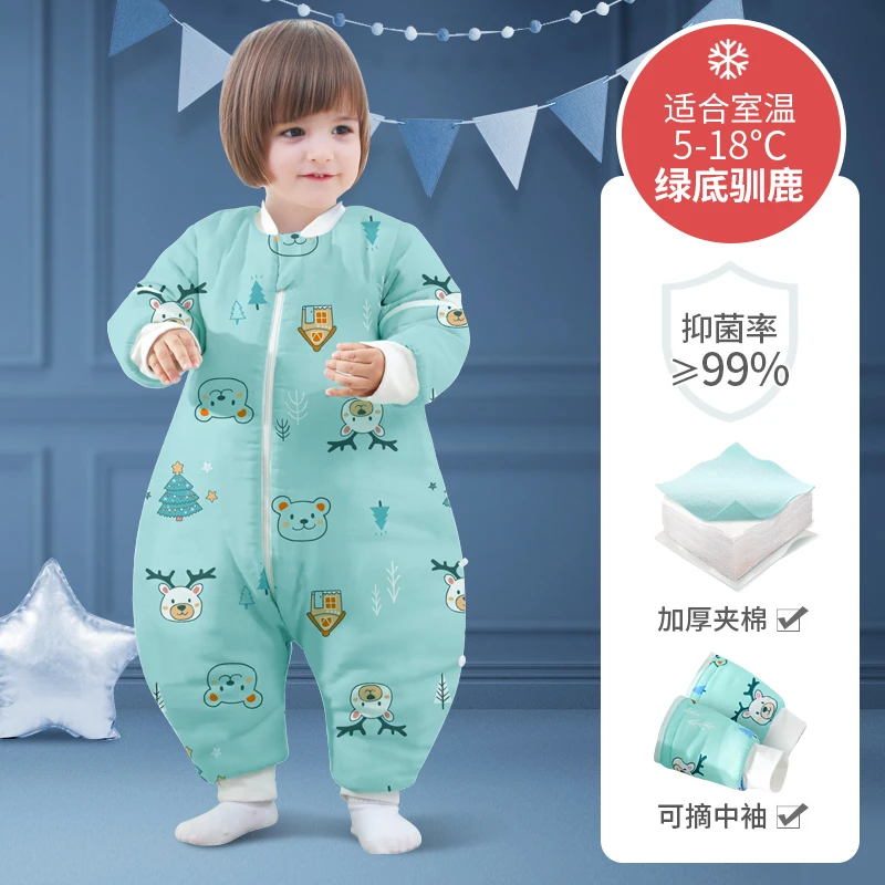 直播-夹棉分腿睡袋宝宝秋冬睡袋纯棉婴儿睡袋防踢被圣诞驯鹿
