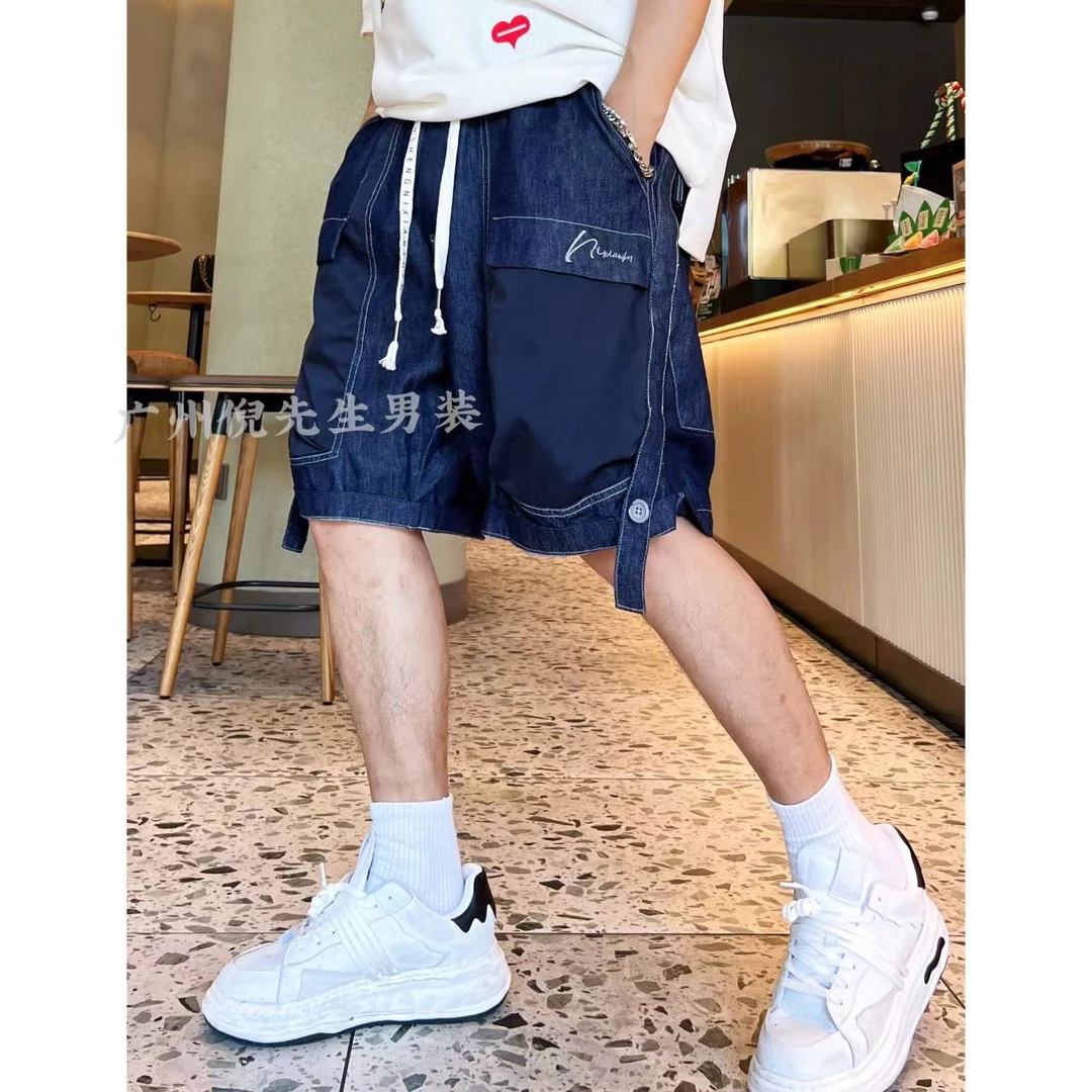 MR.NI/倪先生2024新款夏季潮流男装百搭大口袋宽松牛仔工装短裤男